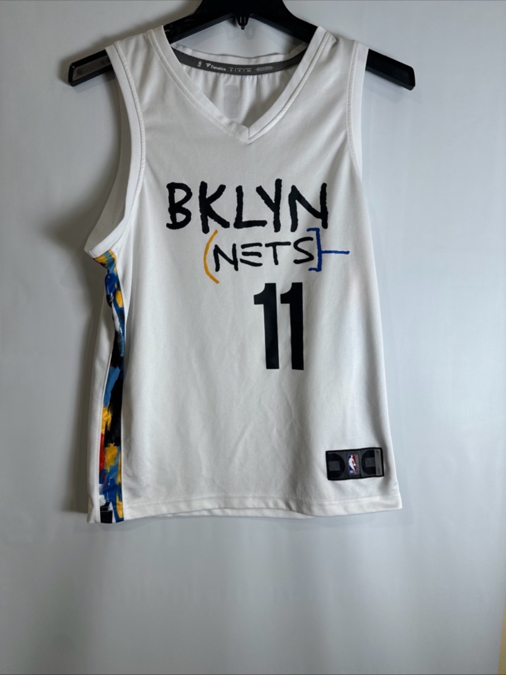 Fanatics White BKLYN Nets #11 Men’s Basketball Jersey with Multicolor Side Trim